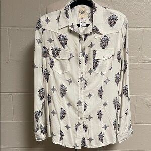 Women's western White Patterned Button-Down Shirt